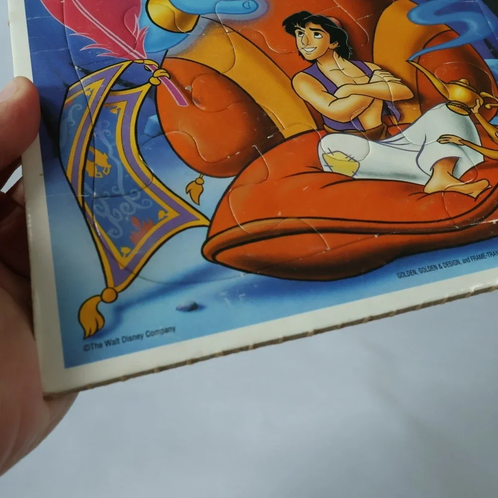 Vintage Disney Aladdin Golden Frame-Tray Puzzle 8200‎ Genie Abu 1990s Toy